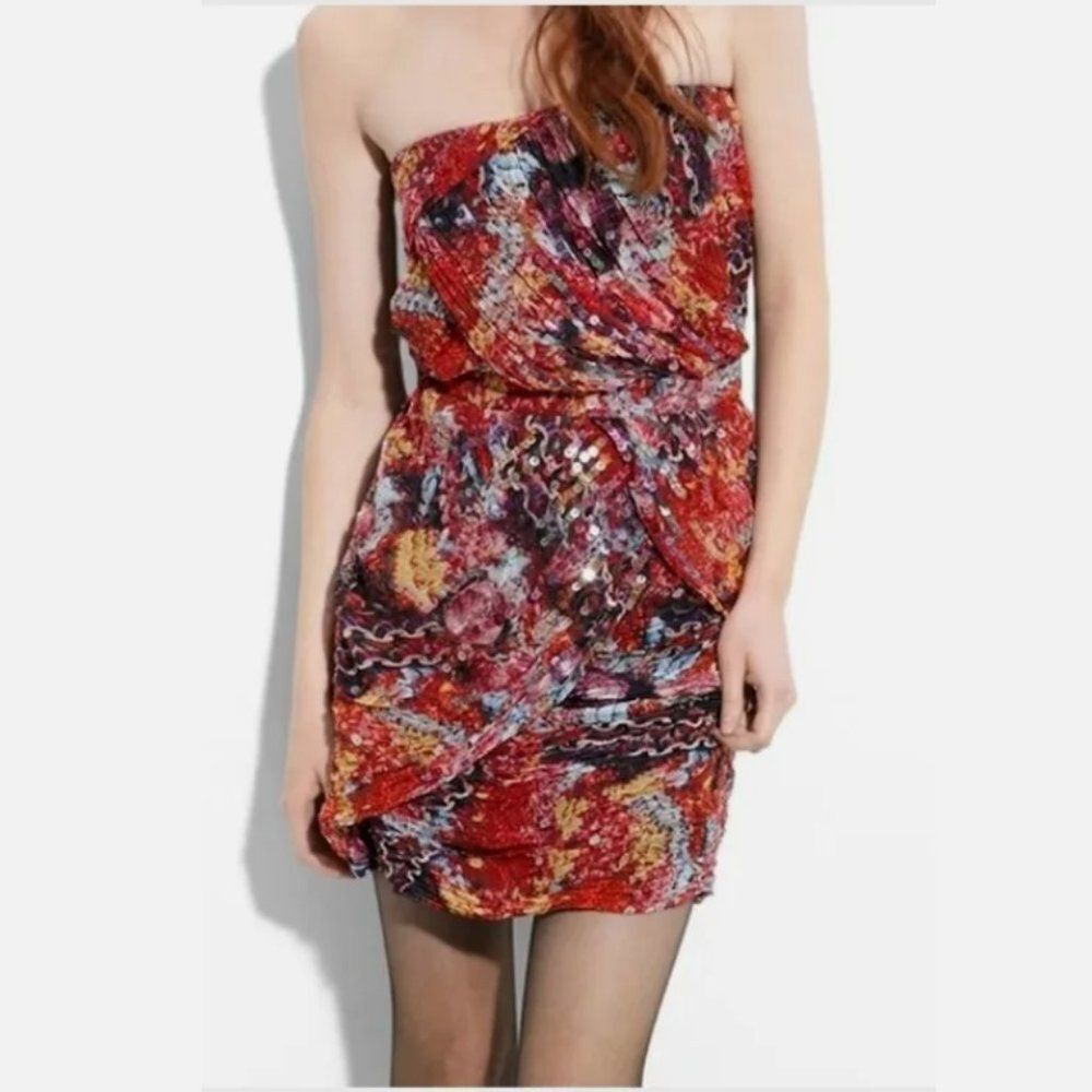 Diane von Furstenberg 100% Silk Chiffon Sequin Strapless Dress SS 2010 Size S